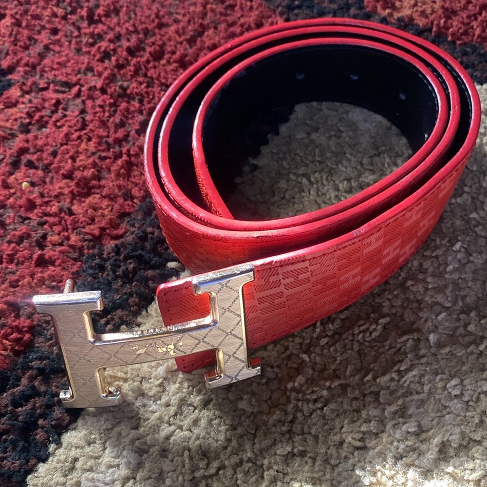 Hermes Red Belt with Silver Buckle